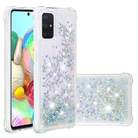 Silikon Hülle Handyhülle Gummi Schutzhülle Flexible Tasche Bling-Bling S01 für Samsung Galaxy A71 4G A715 Silber