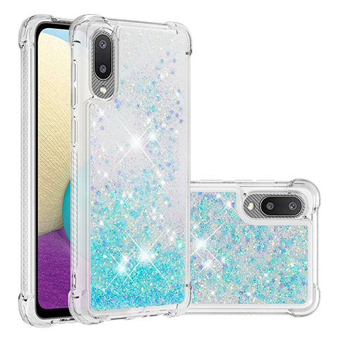 Silikon Hülle Handyhülle Gummi Schutzhülle Flexible Tasche Bling-Bling S01 für Samsung Galaxy M02 Hellblau