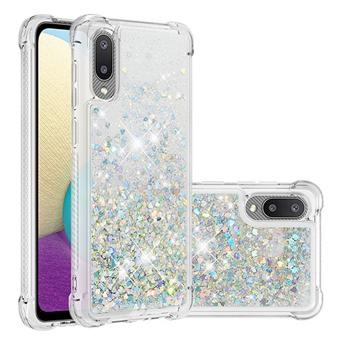 Silikon Hülle Handyhülle Gummi Schutzhülle Flexible Tasche Bling-Bling S01 für Samsung Galaxy M02 Silber