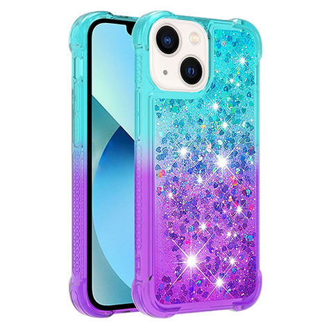 Silikon Hülle Handyhülle Gummi Schutzhülle Flexible Tasche Bling-Bling S02 für Apple iPhone 13 Hellblau