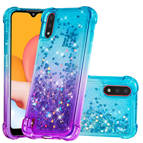 Silikon Hülle Handyhülle Gummi Schutzhülle Flexible Tasche Bling-Bling S02 für Samsung Galaxy A01 SM-A015 Hellblau