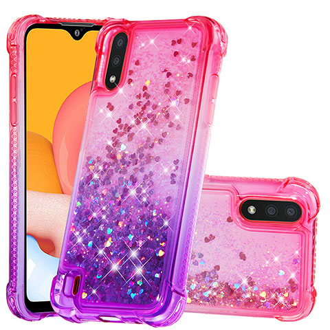 Silikon Hülle Handyhülle Gummi Schutzhülle Flexible Tasche Bling-Bling S02 für Samsung Galaxy A01 SM-A015 Pink