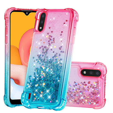 Silikon Hülle Handyhülle Gummi Schutzhülle Flexible Tasche Bling-Bling S02 für Samsung Galaxy A01 SM-A015 Rosa