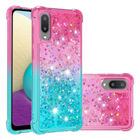 Silikon Hülle Handyhülle Gummi Schutzhülle Flexible Tasche Bling-Bling S02 für Samsung Galaxy A02 Rosa