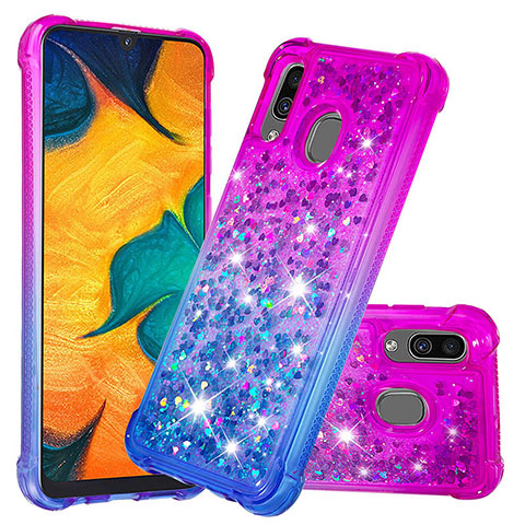 Silikon Hülle Handyhülle Gummi Schutzhülle Flexible Tasche Bling-Bling S02 für Samsung Galaxy A20 Violett