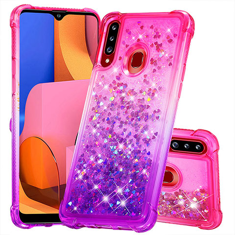 Silikon Hülle Handyhülle Gummi Schutzhülle Flexible Tasche Bling-Bling S02 für Samsung Galaxy A20s Pink