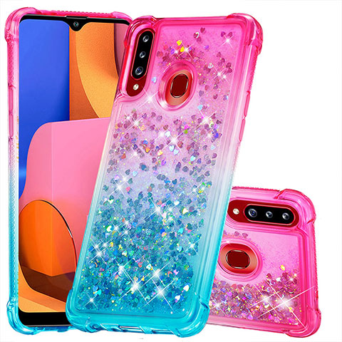 Silikon Hülle Handyhülle Gummi Schutzhülle Flexible Tasche Bling-Bling S02 für Samsung Galaxy A20s Rosa