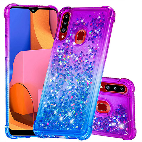 Silikon Hülle Handyhülle Gummi Schutzhülle Flexible Tasche Bling-Bling S02 für Samsung Galaxy A20s Violett