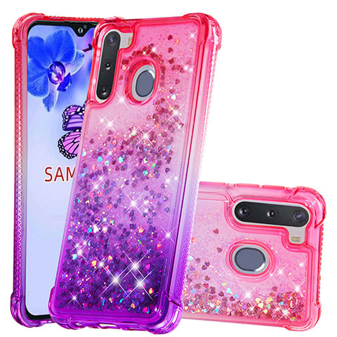 Silikon Hülle Handyhülle Gummi Schutzhülle Flexible Tasche Bling-Bling S02 für Samsung Galaxy A21 European Pink