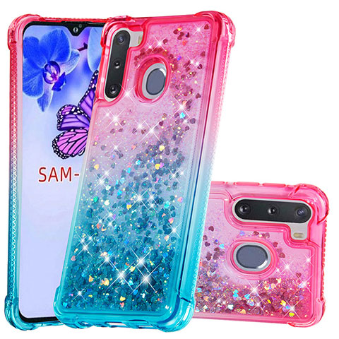 Silikon Hülle Handyhülle Gummi Schutzhülle Flexible Tasche Bling-Bling S02 für Samsung Galaxy A21 European Rosa