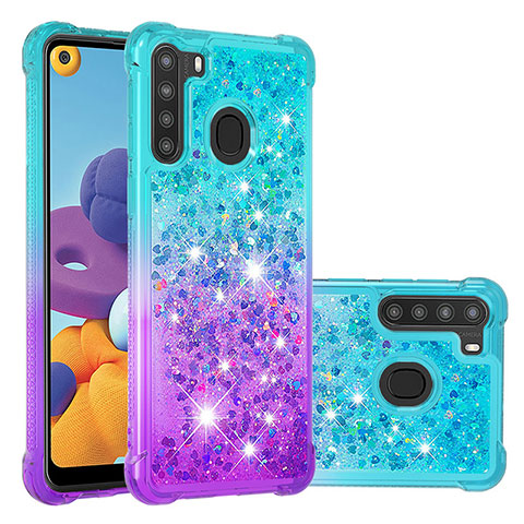 Silikon Hülle Handyhülle Gummi Schutzhülle Flexible Tasche Bling-Bling S02 für Samsung Galaxy A21 Hellblau