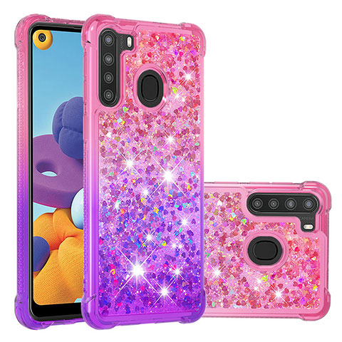 Silikon Hülle Handyhülle Gummi Schutzhülle Flexible Tasche Bling-Bling S02 für Samsung Galaxy A21 Pink