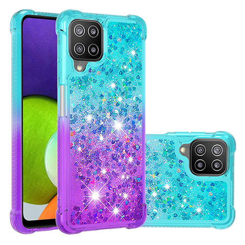 Silikon Hülle Handyhülle Gummi Schutzhülle Flexible Tasche Bling-Bling S02 für Samsung Galaxy A22 4G Hellblau