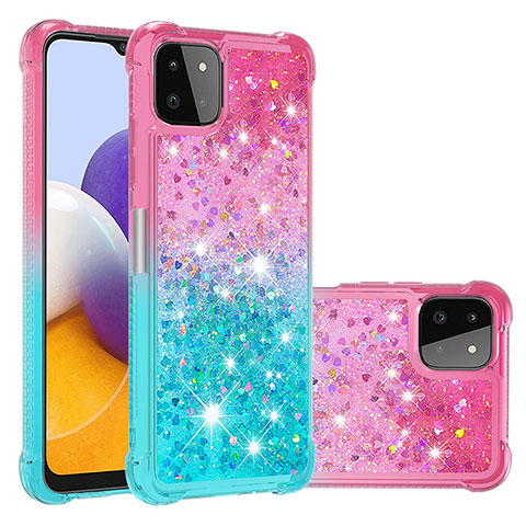 Silikon Hülle Handyhülle Gummi Schutzhülle Flexible Tasche Bling-Bling S02 für Samsung Galaxy A22 5G Rosa