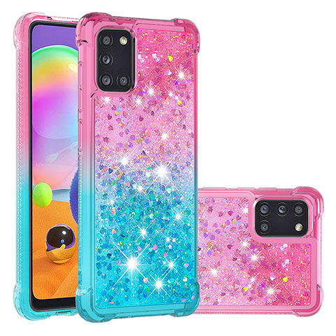 Silikon Hülle Handyhülle Gummi Schutzhülle Flexible Tasche Bling-Bling S02 für Samsung Galaxy A31 Rosa