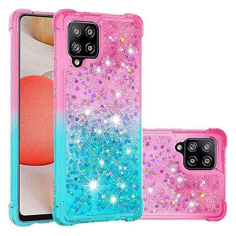 Silikon Hülle Handyhülle Gummi Schutzhülle Flexible Tasche Bling-Bling S02 für Samsung Galaxy A42 5G Rosa