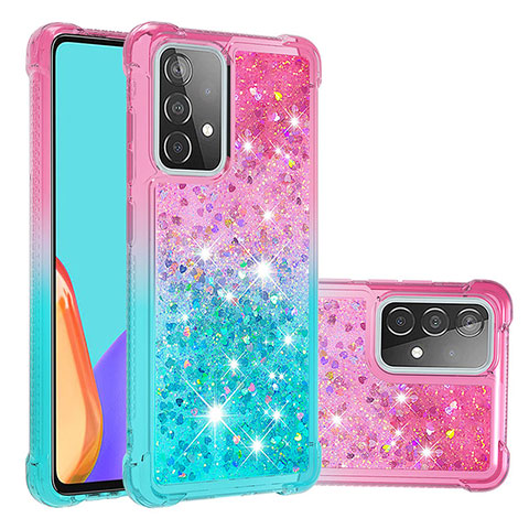 Silikon Hülle Handyhülle Gummi Schutzhülle Flexible Tasche Bling-Bling S02 für Samsung Galaxy A52 4G Rosa