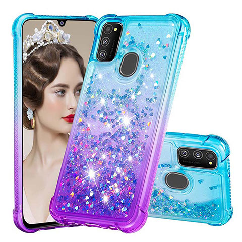 Silikon Hülle Handyhülle Gummi Schutzhülle Flexible Tasche Bling-Bling S02 für Samsung Galaxy M21 Hellblau