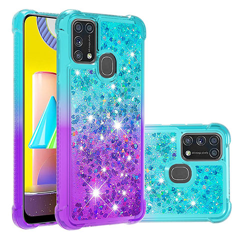 Silikon Hülle Handyhülle Gummi Schutzhülle Flexible Tasche Bling-Bling S02 für Samsung Galaxy M21s Hellblau