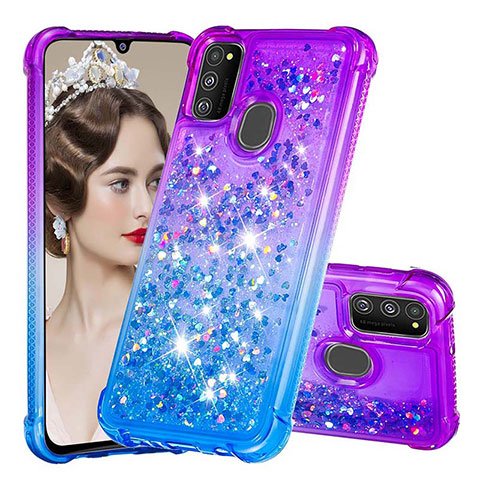 Silikon Hülle Handyhülle Gummi Schutzhülle Flexible Tasche Bling-Bling S02 für Samsung Galaxy M30s Violett