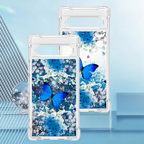 Silikon Hülle Handyhülle Gummi Schutzhülle Flexible Tasche Bling-Bling S03 für Google Pixel 7a 5G Blau