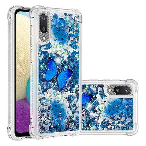 Silikon Hülle Handyhülle Gummi Schutzhülle Flexible Tasche Bling-Bling S03 für Samsung Galaxy A02 Blau