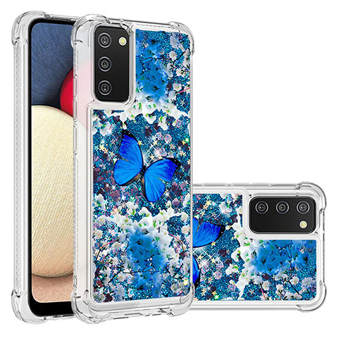 Silikon Hülle Handyhülle Gummi Schutzhülle Flexible Tasche Bling-Bling S03 für Samsung Galaxy A02s Blau