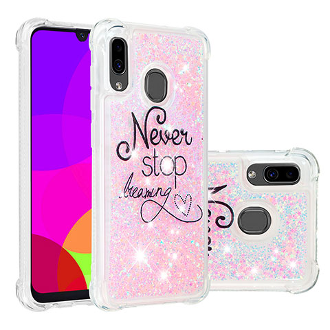 Silikon Hülle Handyhülle Gummi Schutzhülle Flexible Tasche Bling-Bling S03 für Samsung Galaxy A20 Rosa