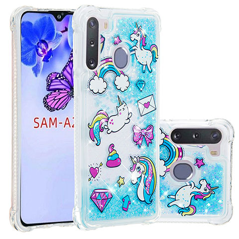 Silikon Hülle Handyhülle Gummi Schutzhülle Flexible Tasche Bling-Bling S03 für Samsung Galaxy A21 European Hellblau