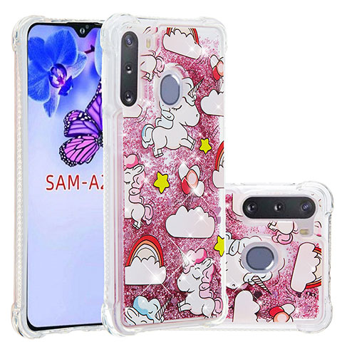 Silikon Hülle Handyhülle Gummi Schutzhülle Flexible Tasche Bling-Bling S03 für Samsung Galaxy A21 European Rot