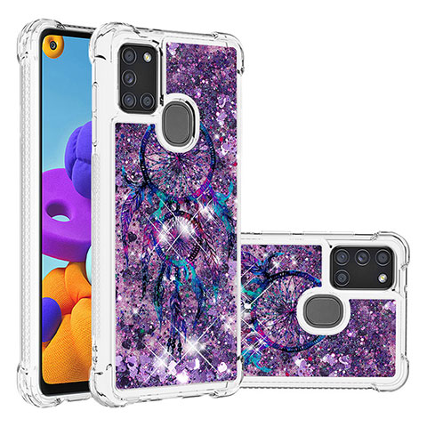 Silikon Hülle Handyhülle Gummi Schutzhülle Flexible Tasche Bling-Bling S03 für Samsung Galaxy A21s Violett