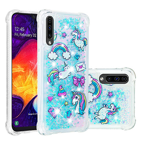 Silikon Hülle Handyhülle Gummi Schutzhülle Flexible Tasche Bling-Bling S04 für Samsung Galaxy A50S Hellblau