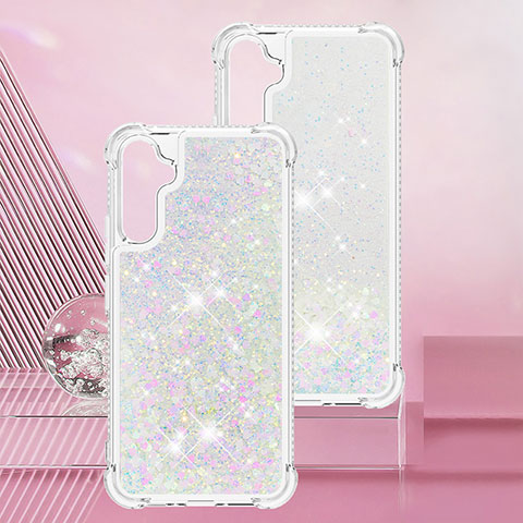 Silikon Hülle Handyhülle Gummi Schutzhülle Flexible Tasche Bling-Bling YB3 für Samsung Galaxy A34 5G Silber