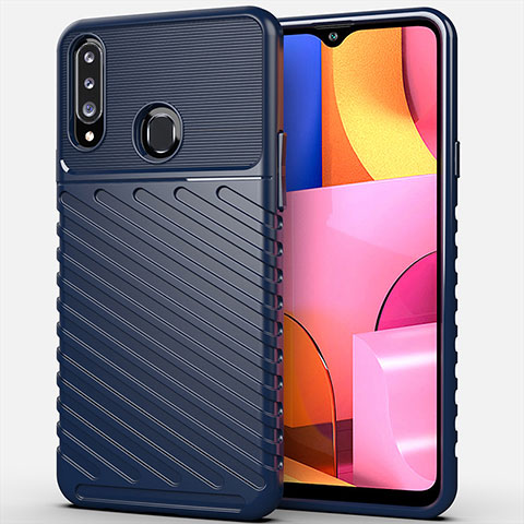 Silikon Hülle Handyhülle Gummi Schutzhülle Flexible Tasche Köper S01 für Samsung Galaxy A20s Blau