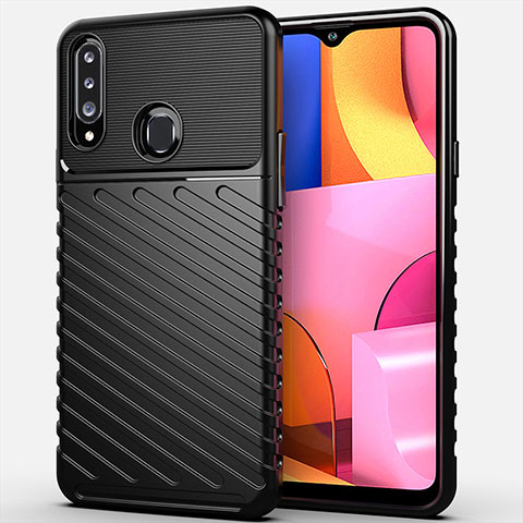 Silikon Hülle Handyhülle Gummi Schutzhülle Flexible Tasche Köper S01 für Samsung Galaxy A20s Schwarz