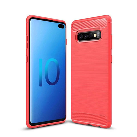 Silikon Hülle Handyhülle Gummi Schutzhülle Flexible Tasche Line C01 für Samsung Galaxy S10 Plus Rot