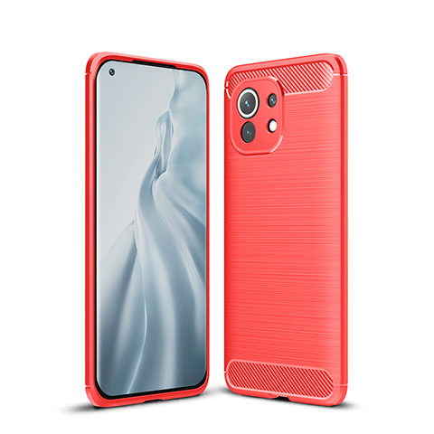 Silikon Hülle Handyhülle Gummi Schutzhülle Flexible Tasche Line C01 für Xiaomi Mi 11 Lite 4G Rot