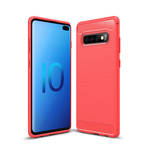 Silikon Hülle Handyhülle Gummi Schutzhülle Flexible Tasche Line C03 für Samsung Galaxy S10 Plus Rot