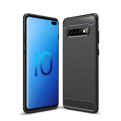 Silikon Hülle Handyhülle Gummi Schutzhülle Flexible Tasche Line C03 für Samsung Galaxy S10 Plus Schwarz