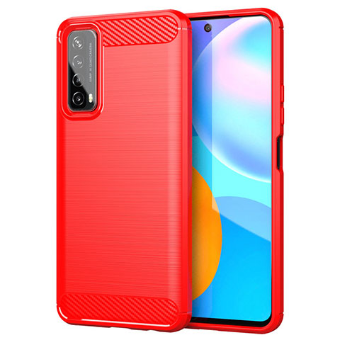 Silikon Hülle Handyhülle Gummi Schutzhülle Flexible Tasche Line für Huawei Y7a Rot