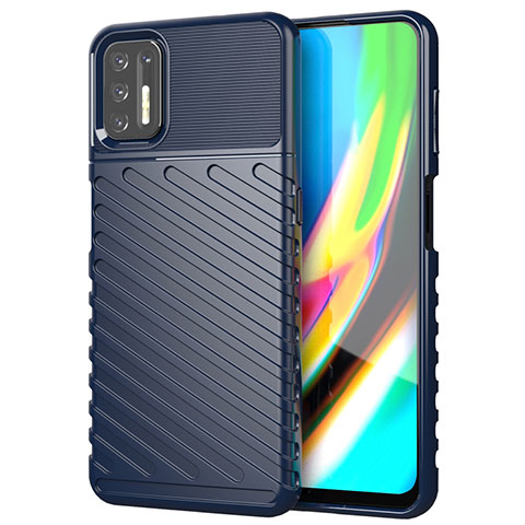 Silikon Hülle Handyhülle Gummi Schutzhülle Flexible Tasche Line für Motorola Moto G9 Plus Blau