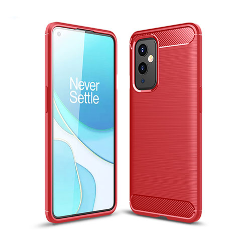 Silikon Hülle Handyhülle Gummi Schutzhülle Flexible Tasche Line für OnePlus 9 5G Rot