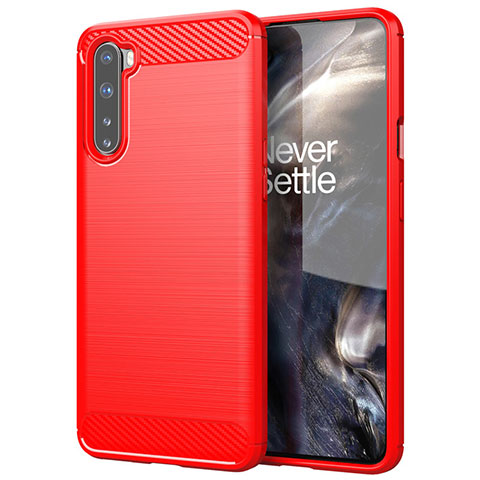 Silikon Hülle Handyhülle Gummi Schutzhülle Flexible Tasche Line für OnePlus Nord Rot