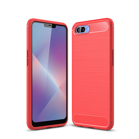 Silikon Hülle Handyhülle Gummi Schutzhülle Flexible Tasche Line für Oppo A12e Rot