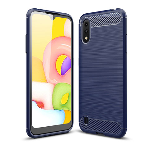 Silikon Hülle Handyhülle Gummi Schutzhülle Flexible Tasche Line für Samsung Galaxy A01 SM-A015 Blau