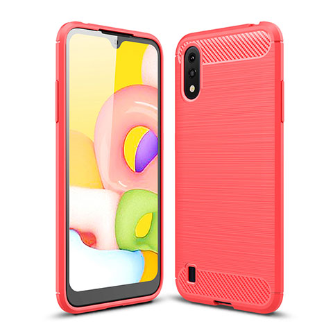 Silikon Hülle Handyhülle Gummi Schutzhülle Flexible Tasche Line für Samsung Galaxy A01 SM-A015 Rot