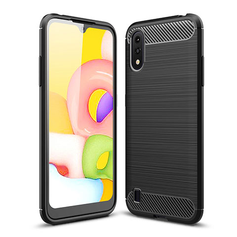 Silikon Hülle Handyhülle Gummi Schutzhülle Flexible Tasche Line für Samsung Galaxy A01 SM-A015 Schwarz