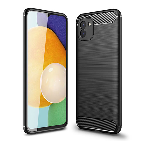 Silikon Hülle Handyhülle Gummi Schutzhülle Flexible Tasche Line für Samsung Galaxy A03 Schwarz