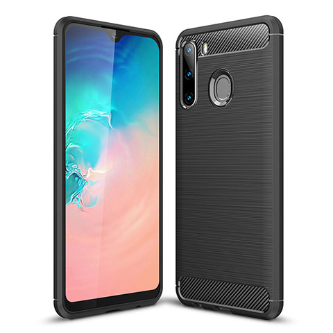 Silikon Hülle Handyhülle Gummi Schutzhülle Flexible Tasche Line für Samsung Galaxy A21 European Schwarz