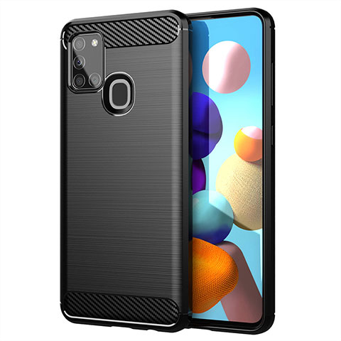 Silikon Hülle Handyhülle Gummi Schutzhülle Flexible Tasche Line für Samsung Galaxy A21s Schwarz